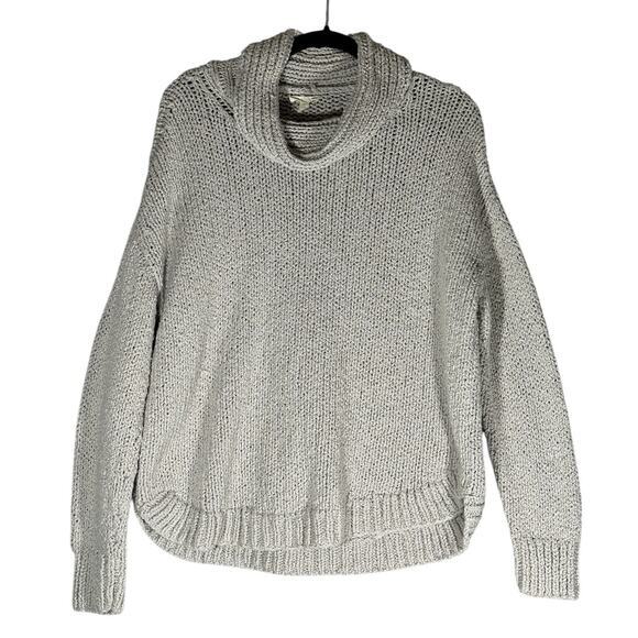 Eileen Fisher Chunky Knit CowlNeck Sweater Sz M Organic Cotton Gray Neutral Peru - Picture 1 of 9